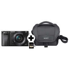 SONY Alpha 6000 KIT (ILCE-6000L) + Tasche + Speicherkarte Systemkamera mit Objektiv 16-50 mm , 7,6 cm Display, WLAN